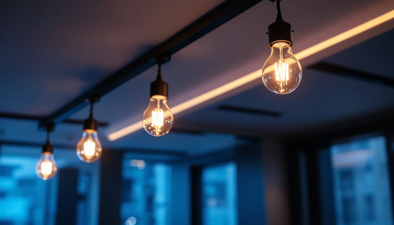 A photograph of a well-lit modern interior featuring ceiling can lights with led bulbs