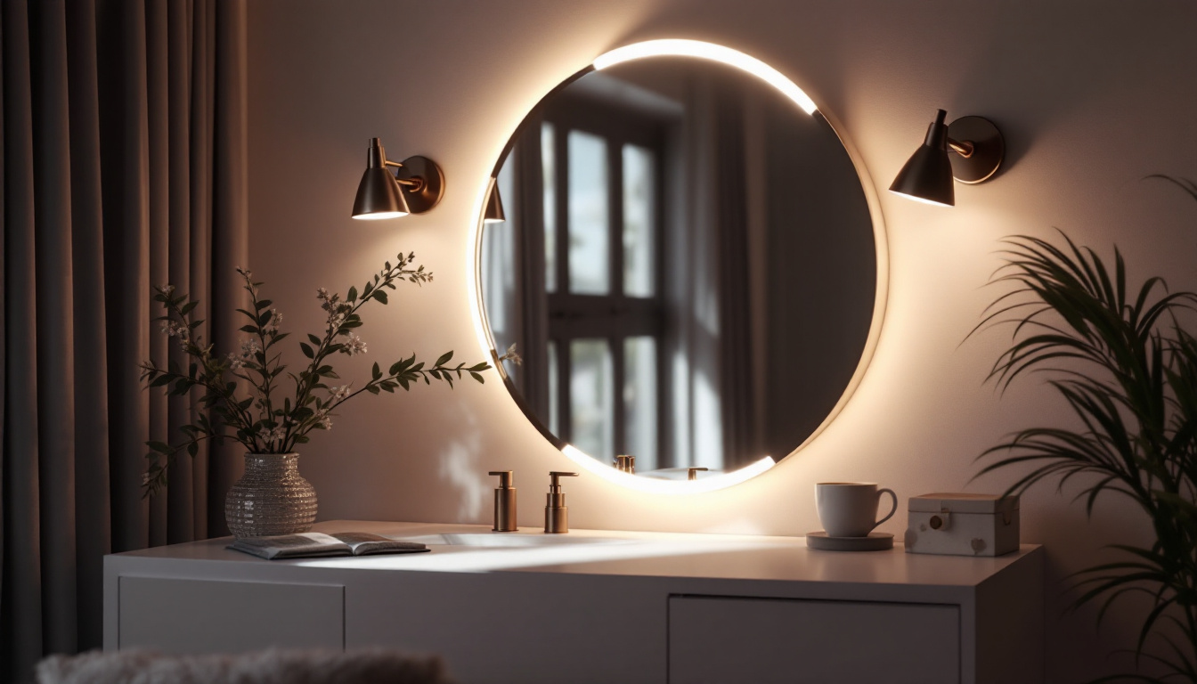 A photograph of a beautifully designed vanity with stylish side lights