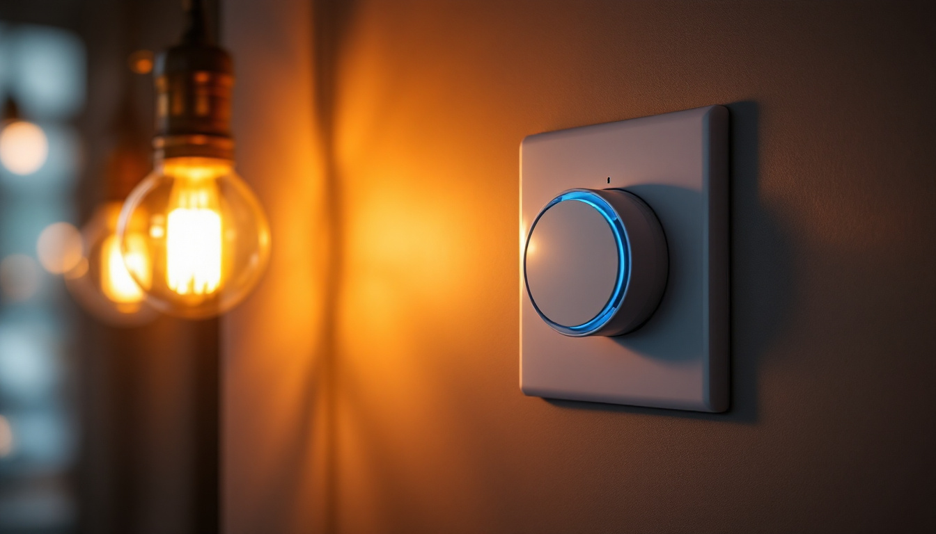 A photograph of a close-up shot of an electrical timer switch installed in a stylish interior lighting setup