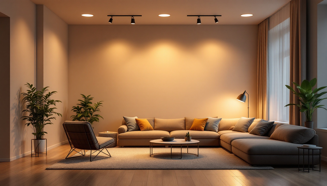 A photograph of a beautifully lit room showcasing dimmable led recessed can lights in action