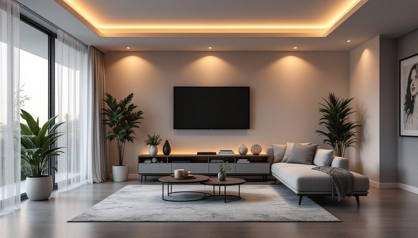 A photograph of capture a photograph of a modern living space featuring recessed lighting fixtures