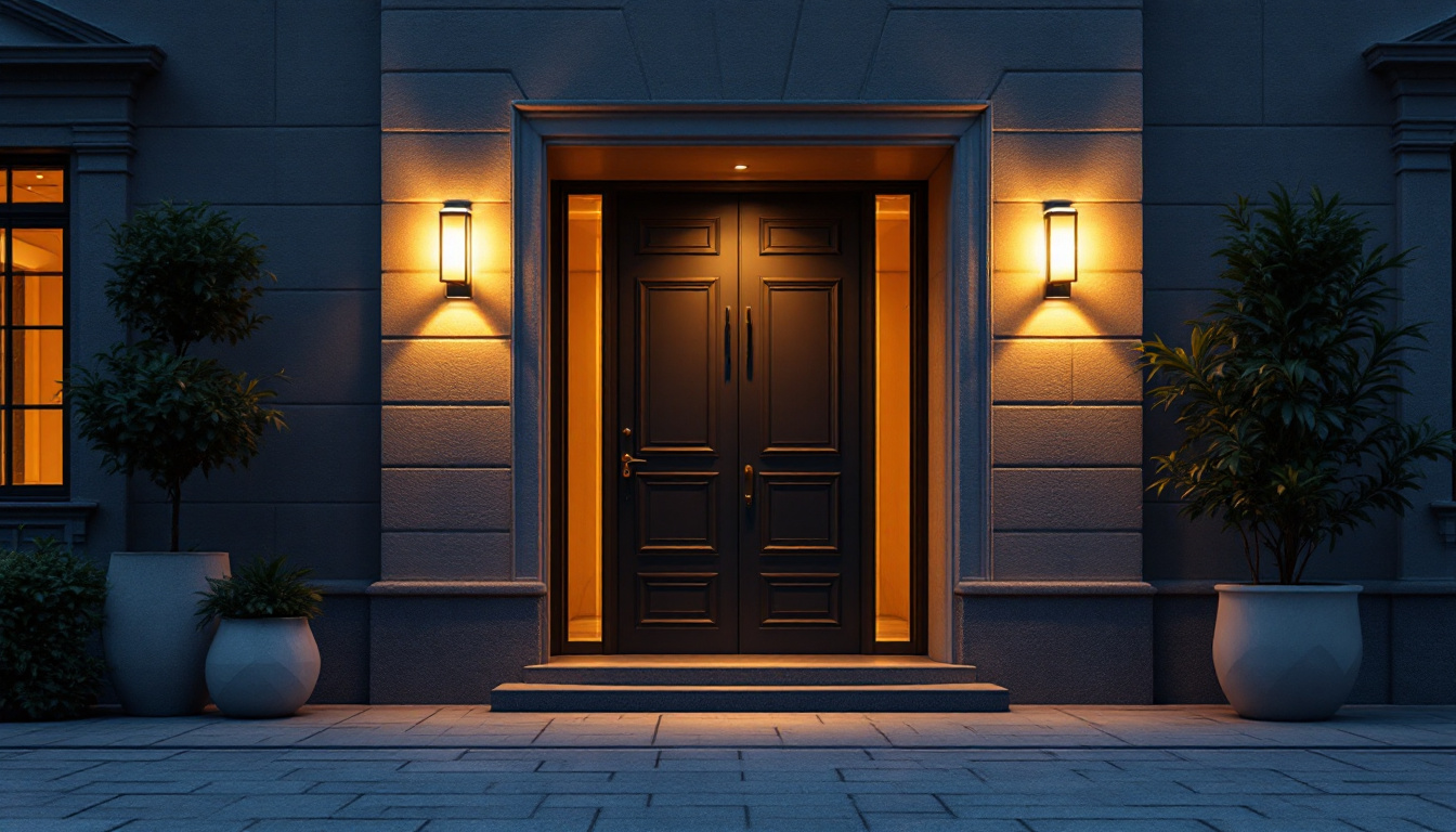A photograph of an inviting entrance featuring stylish door lights that illuminate the entrance area