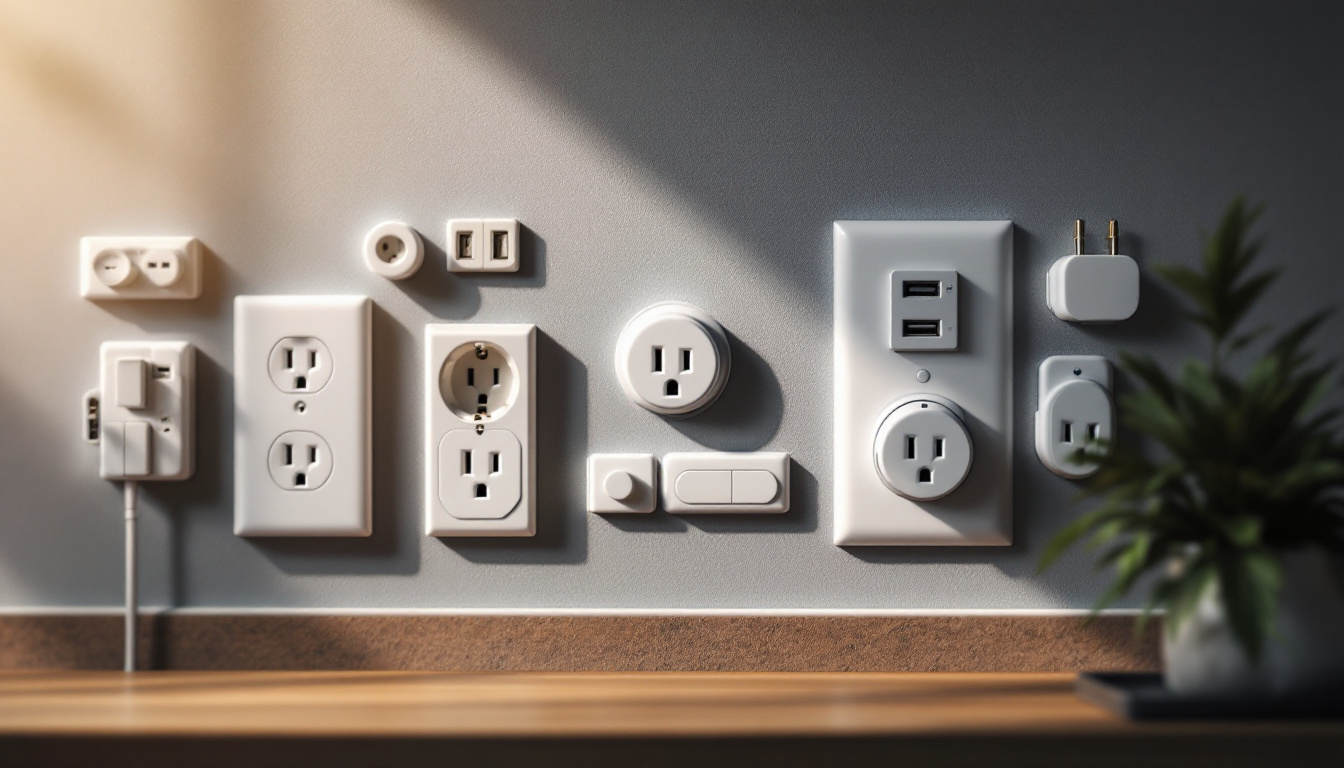 A photograph of a diverse array of electrical outlets
