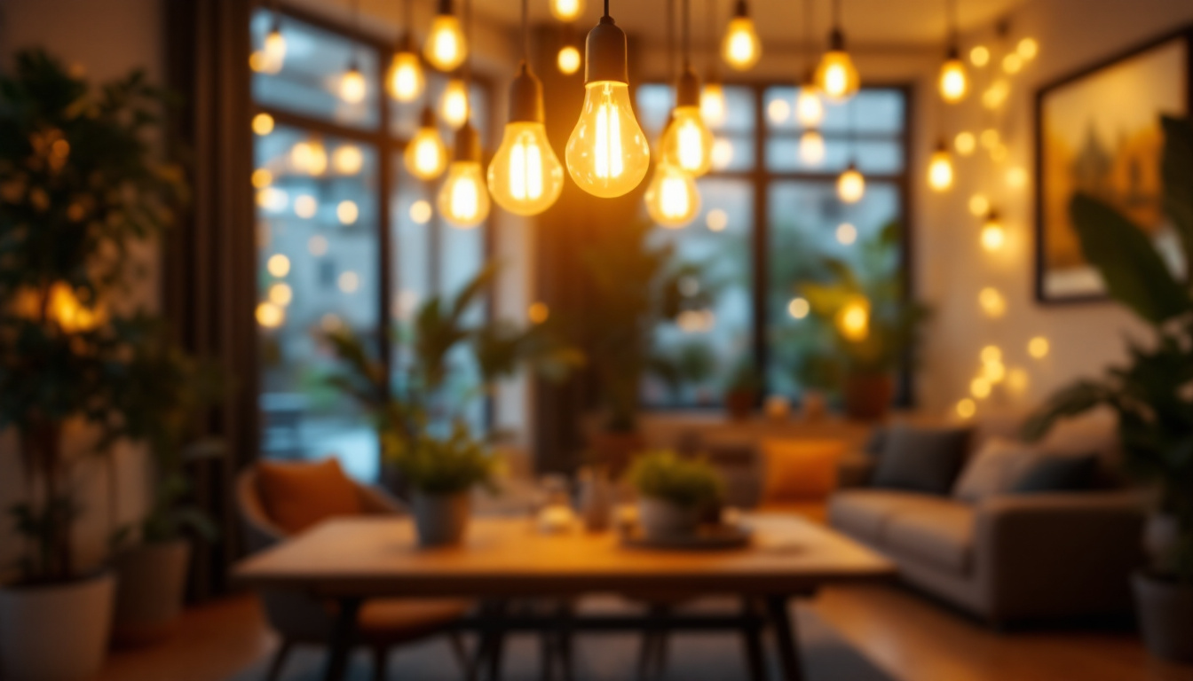 A photograph of a well-designed indoor space featuring corn bulb led lighting