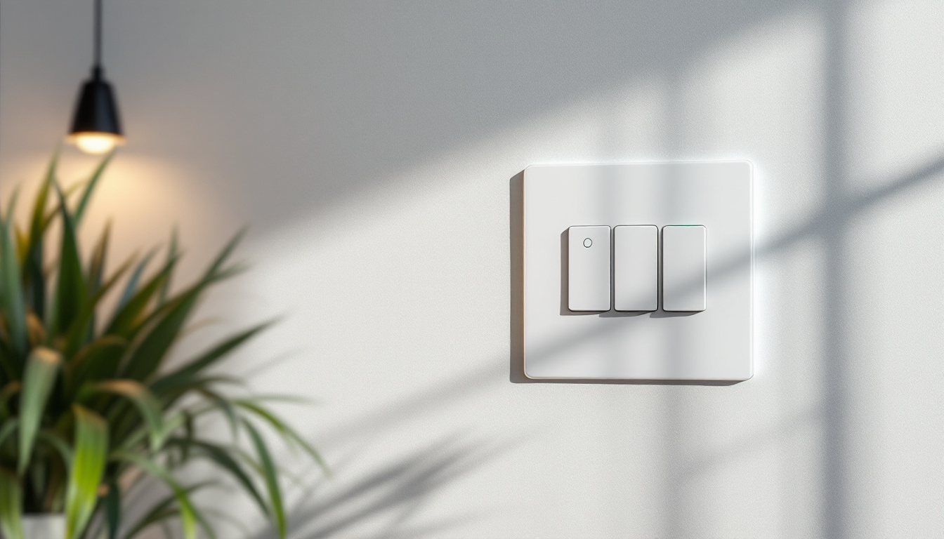 A photograph of a well-lit interior space showcasing a modern 3-way light switch in action