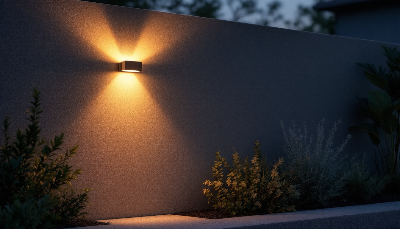 A photograph of a beautifully illuminated outdoor wall featuring a modern led wall light
