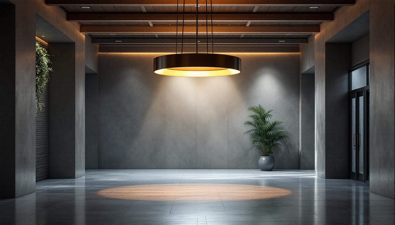 A photograph of a spacious room featuring an elegant large hanging light fixture