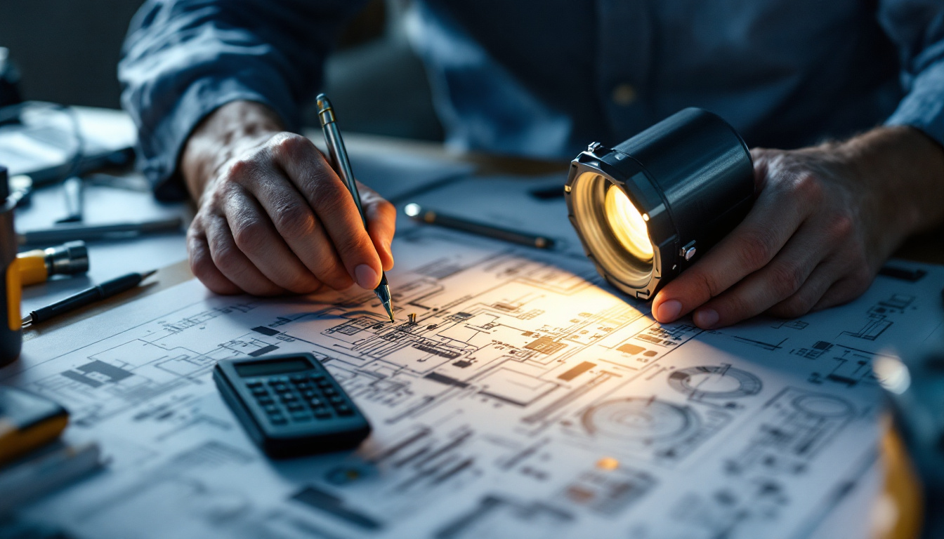 A photograph of a close-up shot of an electrical engineer working on a motion detector spotlight circuit