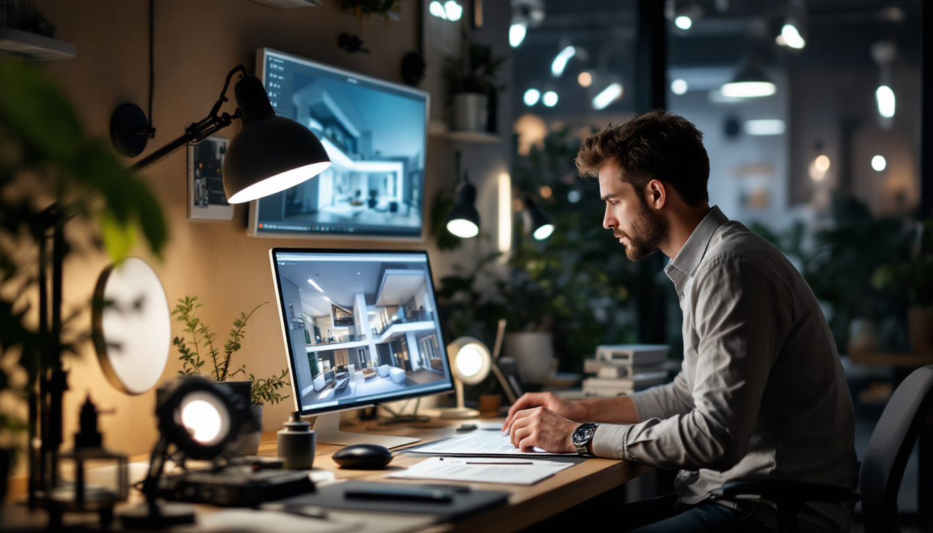 A photograph of a lighting design engineer at work