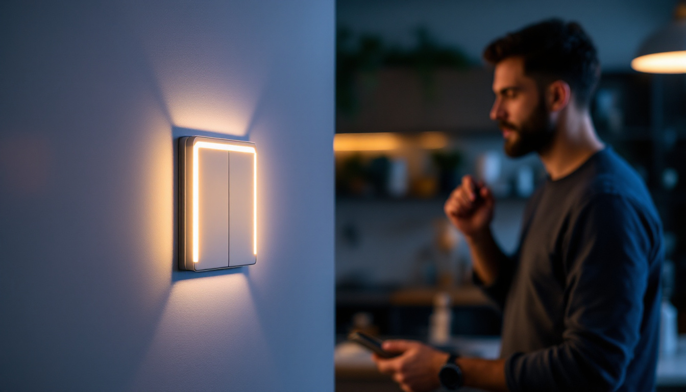 A photograph of a modern led light switch installed in a stylish home setting