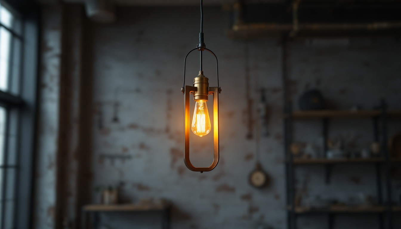 A photograph of a stylish hanging lantern lamp in a modern industrial setting