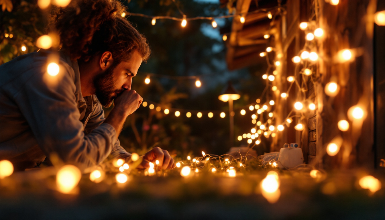 A photograph of a beautifully lit outdoor setting featuring led string lights