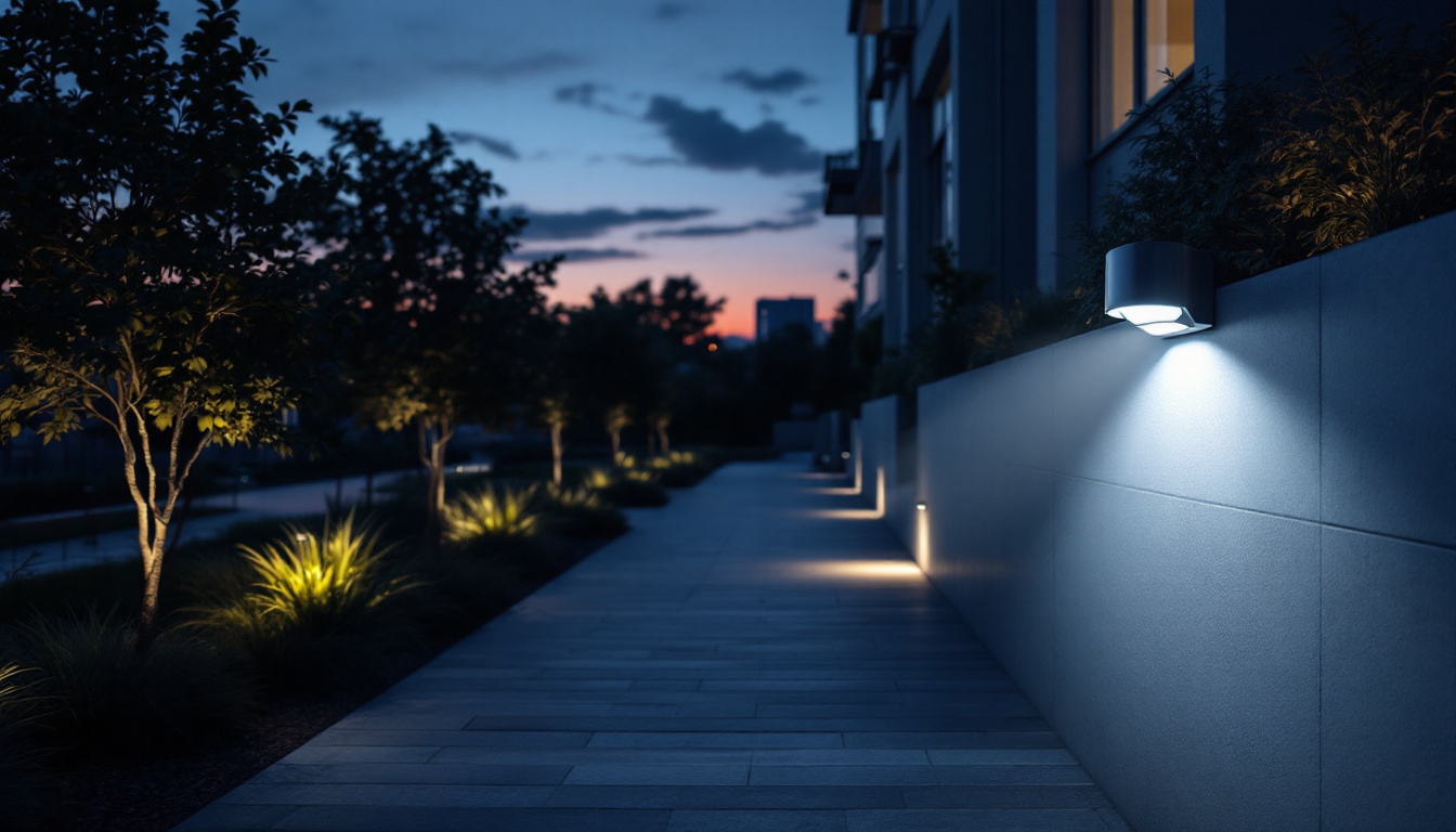 A photograph of a well-lit outdoor space at dusk