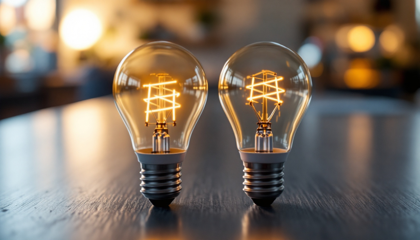 A photograph of a side-by-side comparison of t8 and t12 fluorescent bulbs