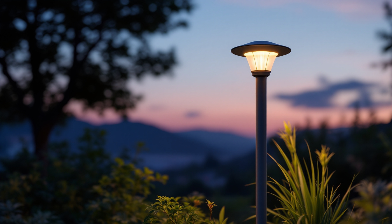 A photograph of a sleek outdoor lamp with a built-in sensor