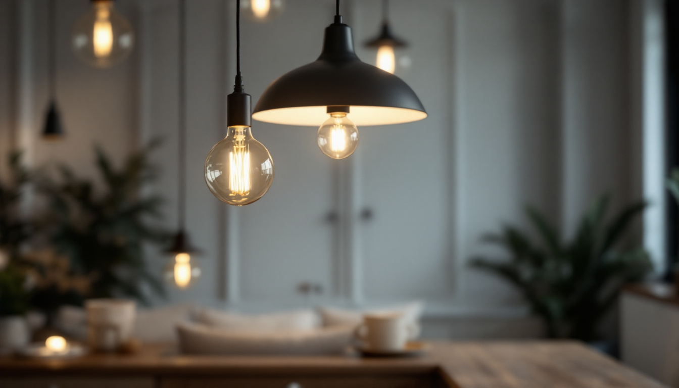 A photograph of a stylish pendant light hanging in a modern interior setting