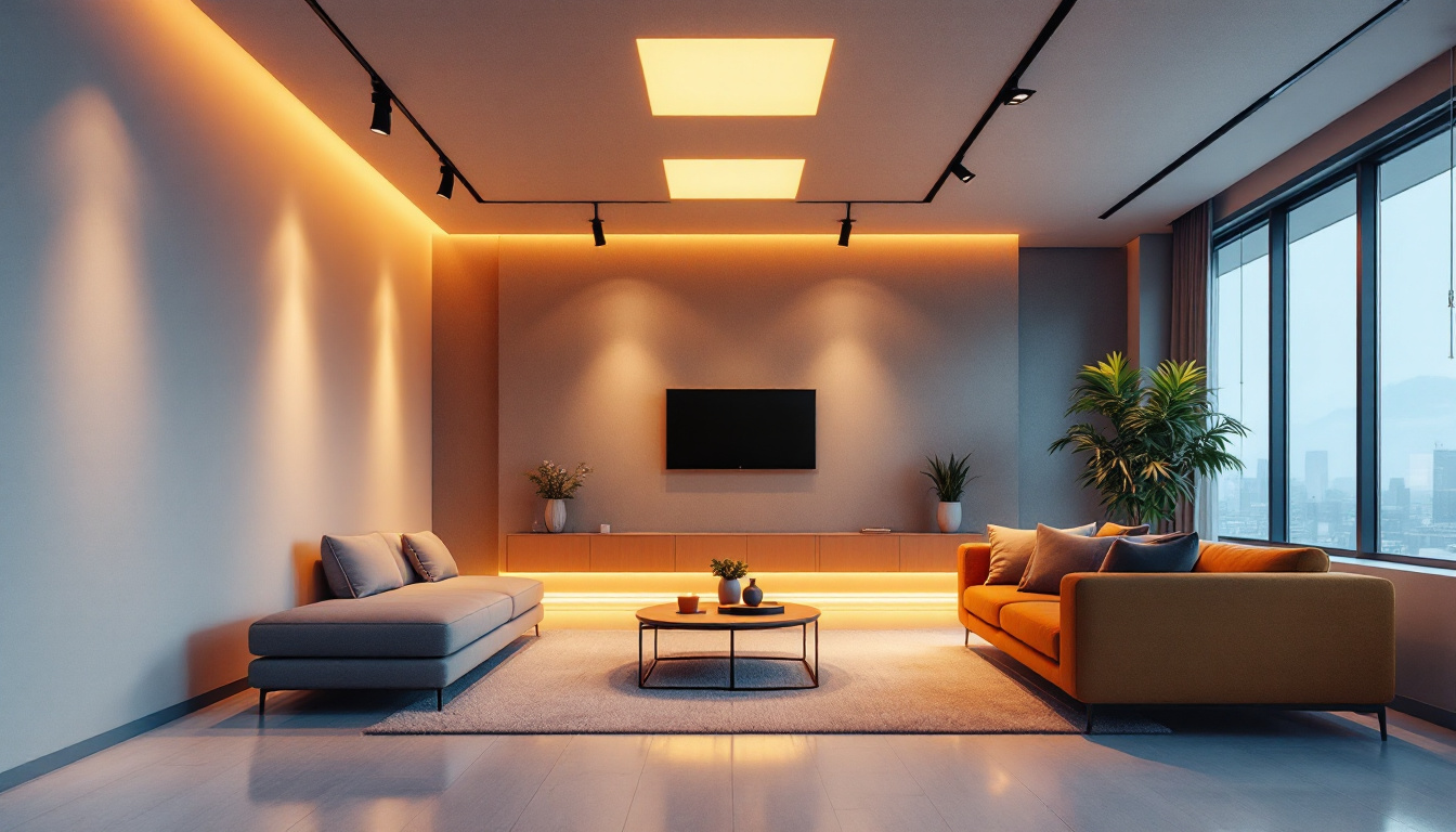 A photograph of a modern interior space featuring square led recessed lighting