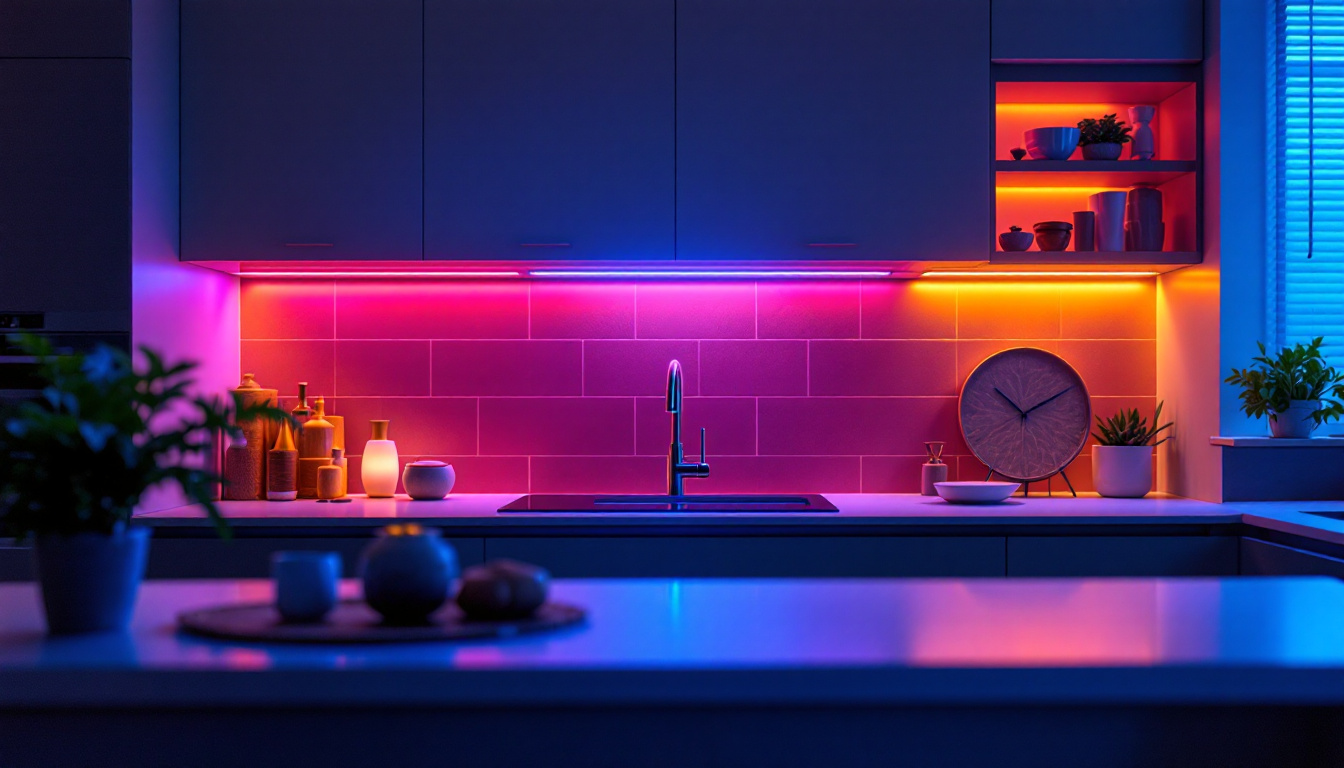 A photograph of a beautifully illuminated cabinet showcasing various led light options