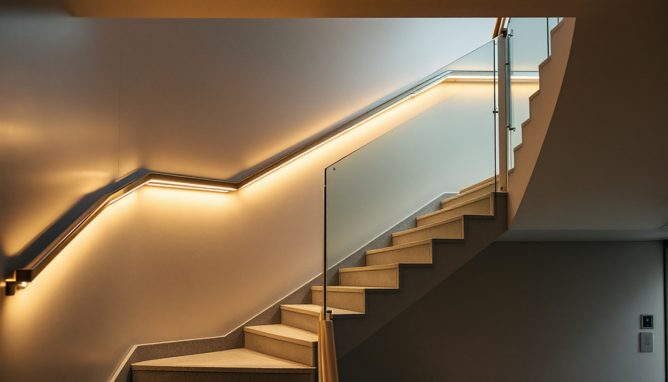 A photograph of a well-lit stairwell showcasing effective lighting design