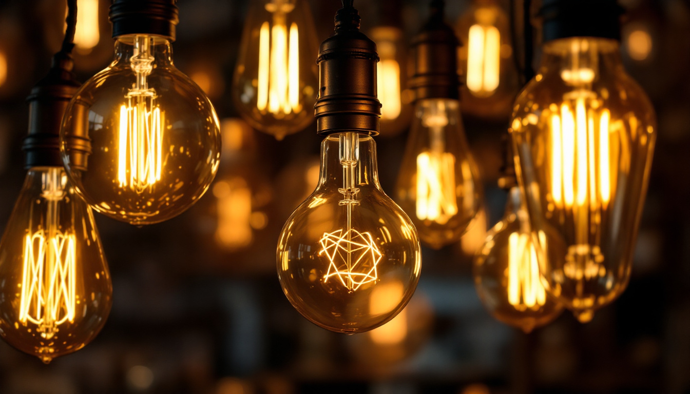 A photograph of an elegant arrangement of antique-style light bulbs