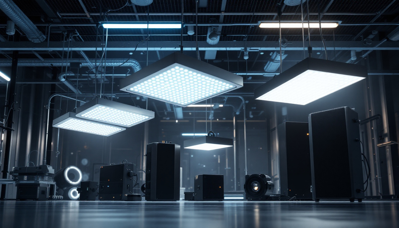 A photograph of a modern lighting system showcasing various types of light ballasts