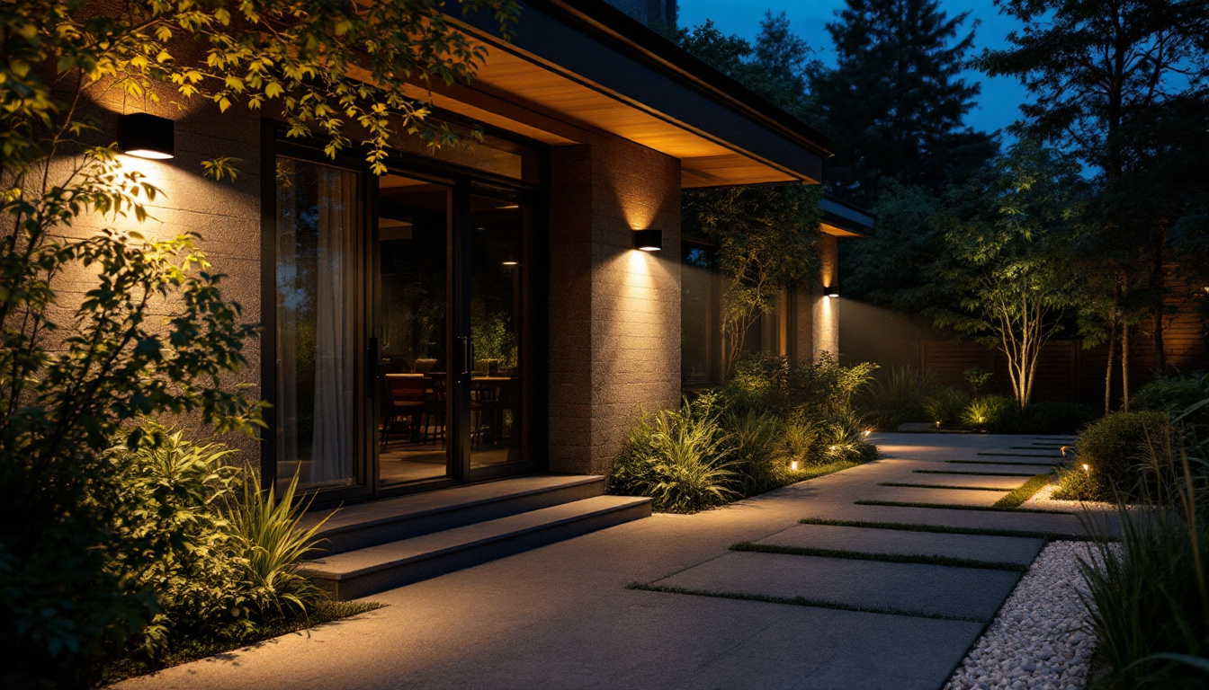 A photograph of a beautifully illuminated outdoor space featuring motion sensor flood lights in action