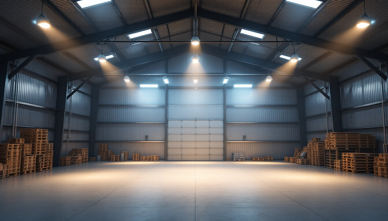 A photograph of a well-lit pole barn interior showcasing led lights in action