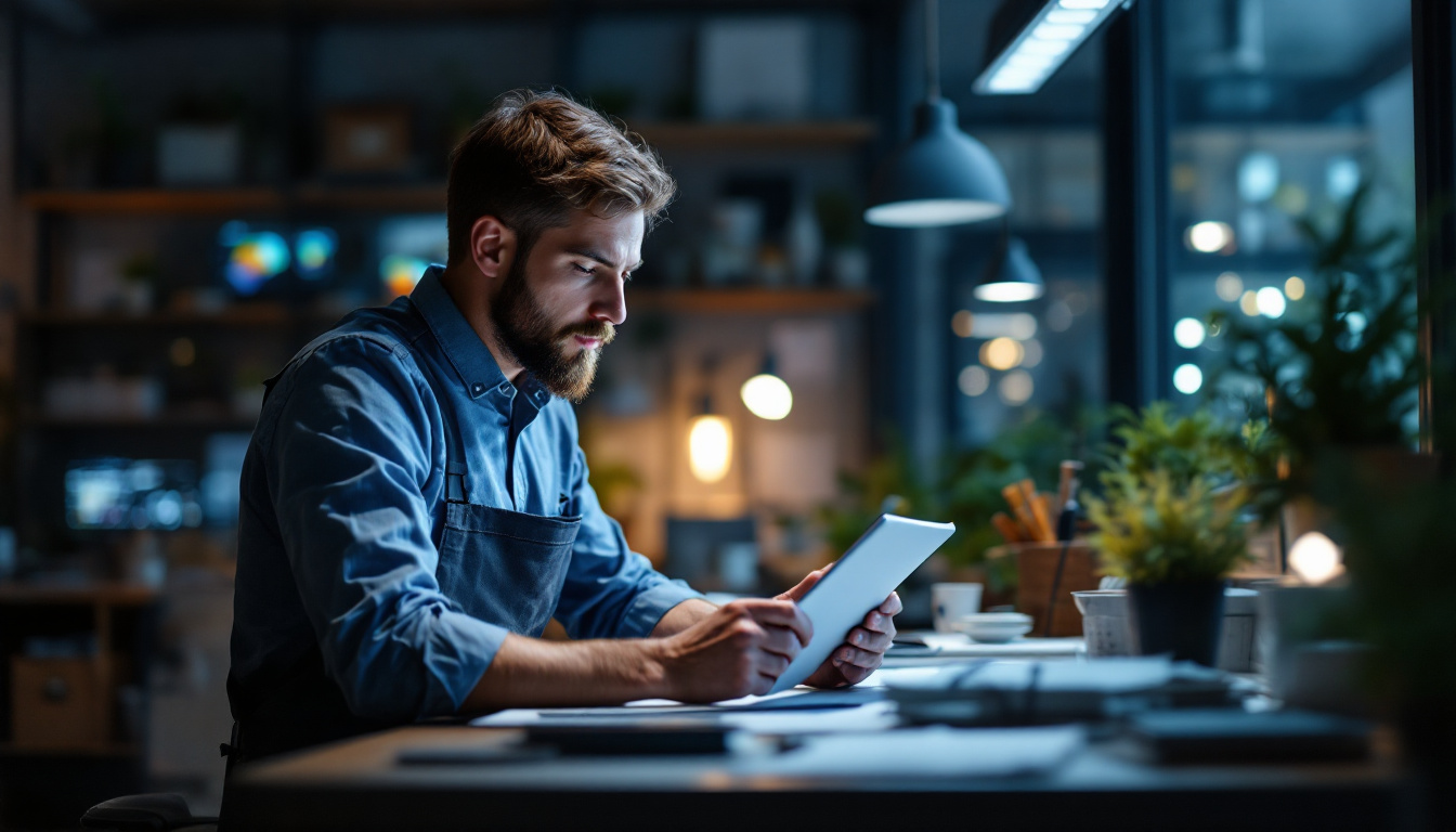 A photograph of a lighting engineer analyzing a well-lit workspace