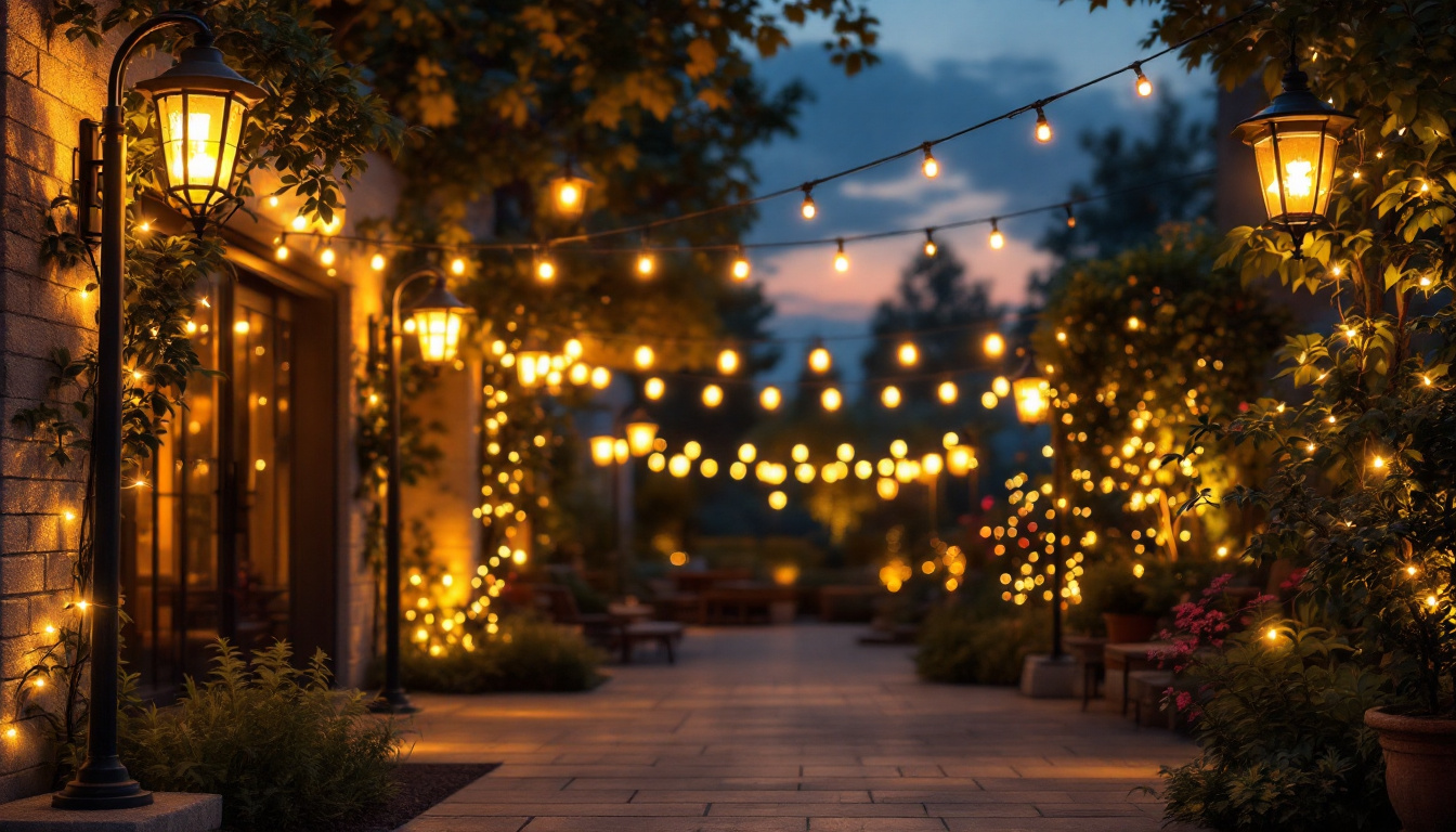 A photograph of a beautifully illuminated outdoor space at dusk