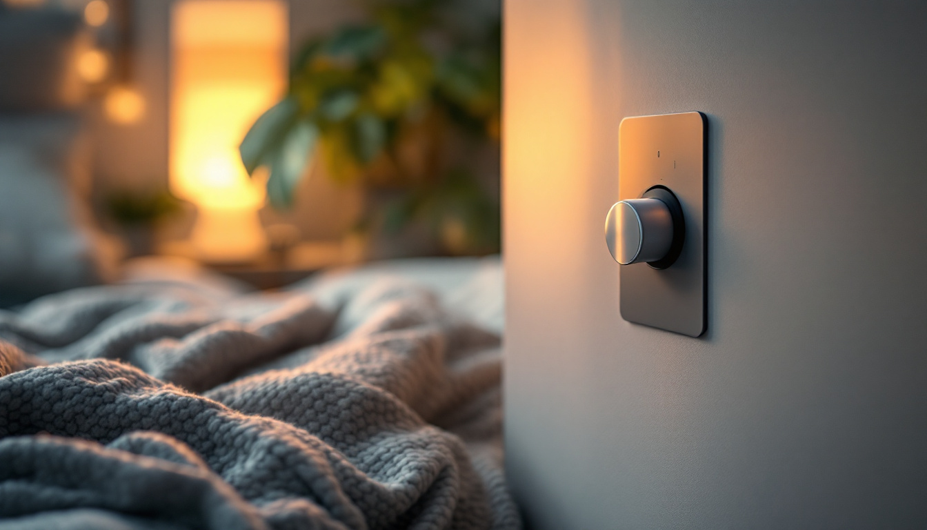 A photograph of a stylish and modern led lamp with a dimmer switch in a cozy