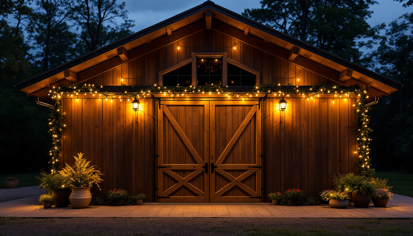 A photograph of a beautifully illuminated outdoor space featuring extra large barn lights