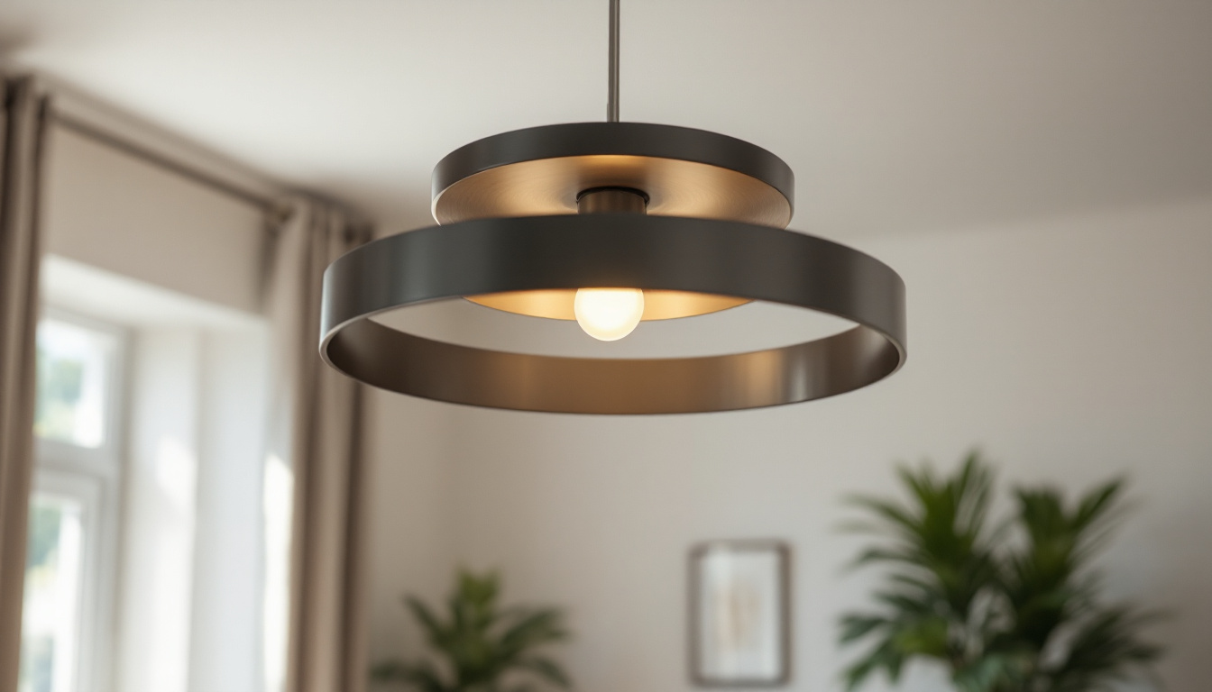 A photograph of a stylish and modern ceiling light fixture in a well-lit room