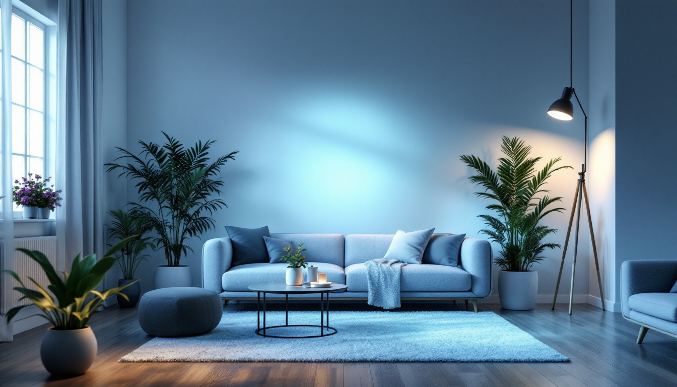 A photograph of a well-lit room showcasing various lighting fixtures and their effects on the space