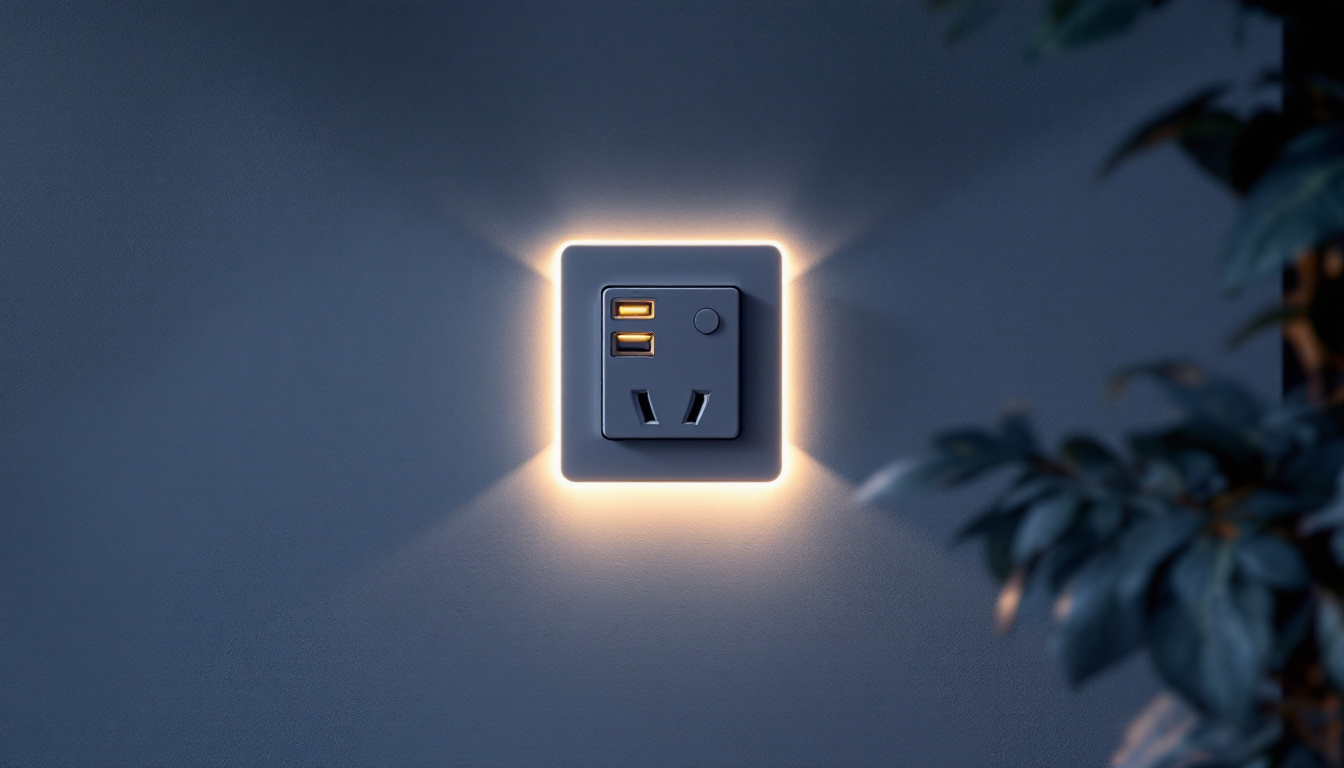 A photograph of a well-designed plug wall cover in a modern interior setting