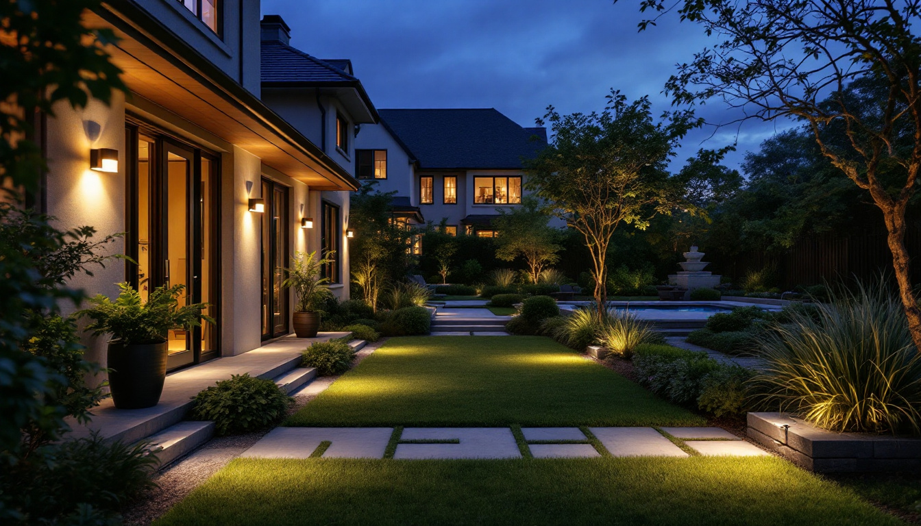 A photograph of a well-lit outdoor space at dusk