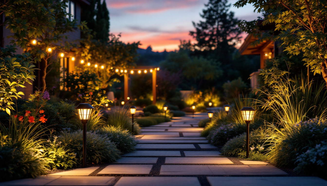 A photograph of a beautifully lit outdoor space at dusk