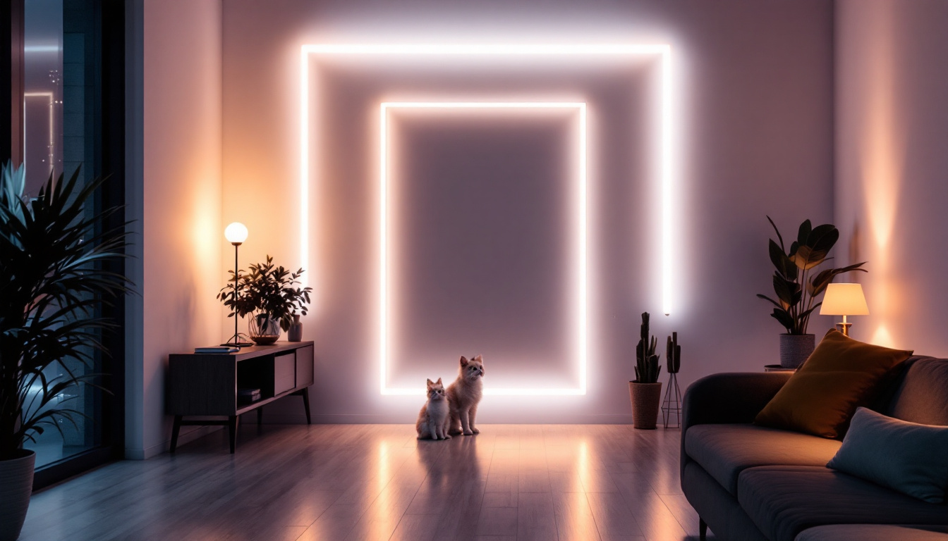 A photograph of a well-lit interior space showcasing various led strip light installations