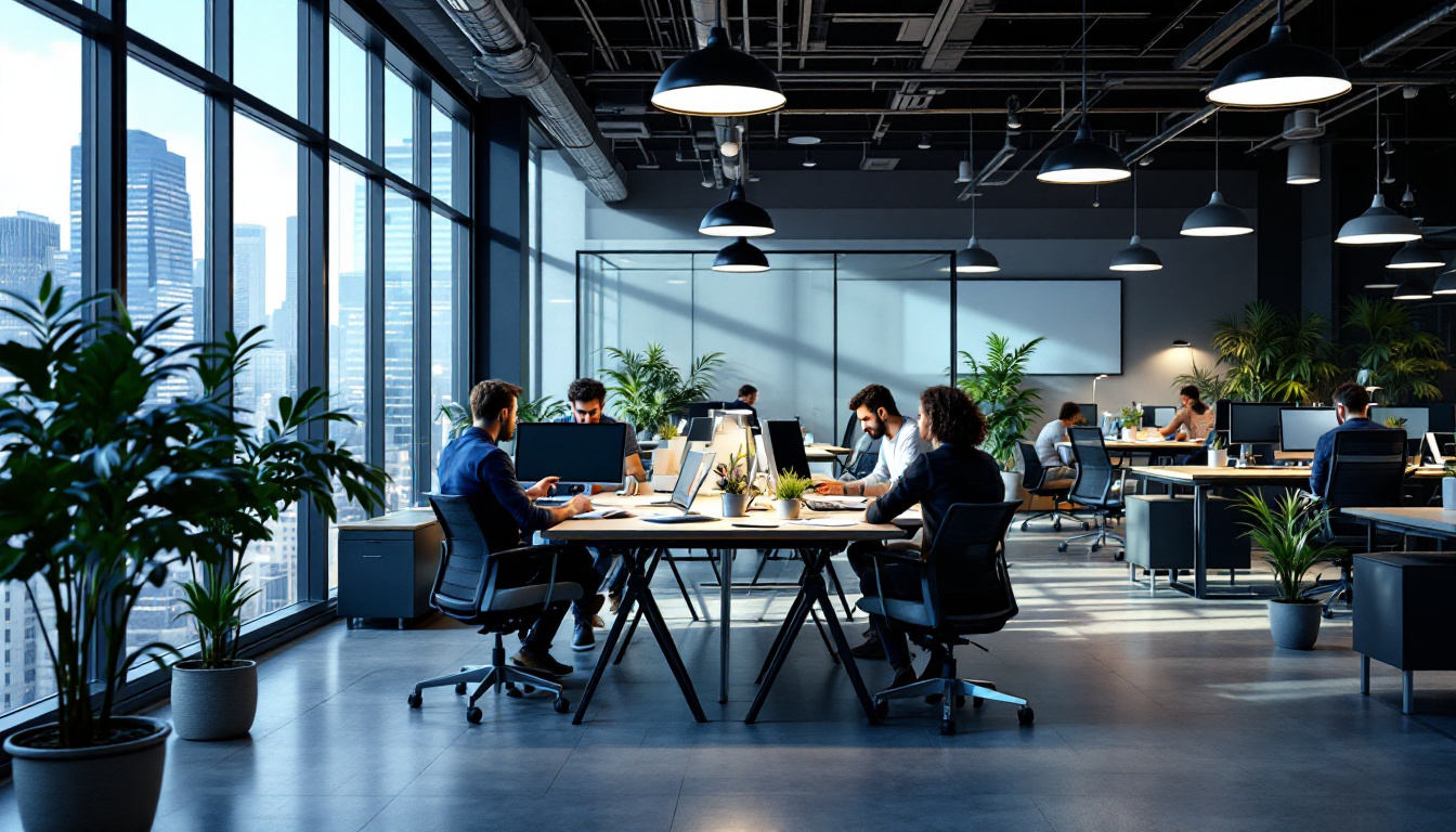 A photograph of a modern office space showcasing a variety of lighting options
