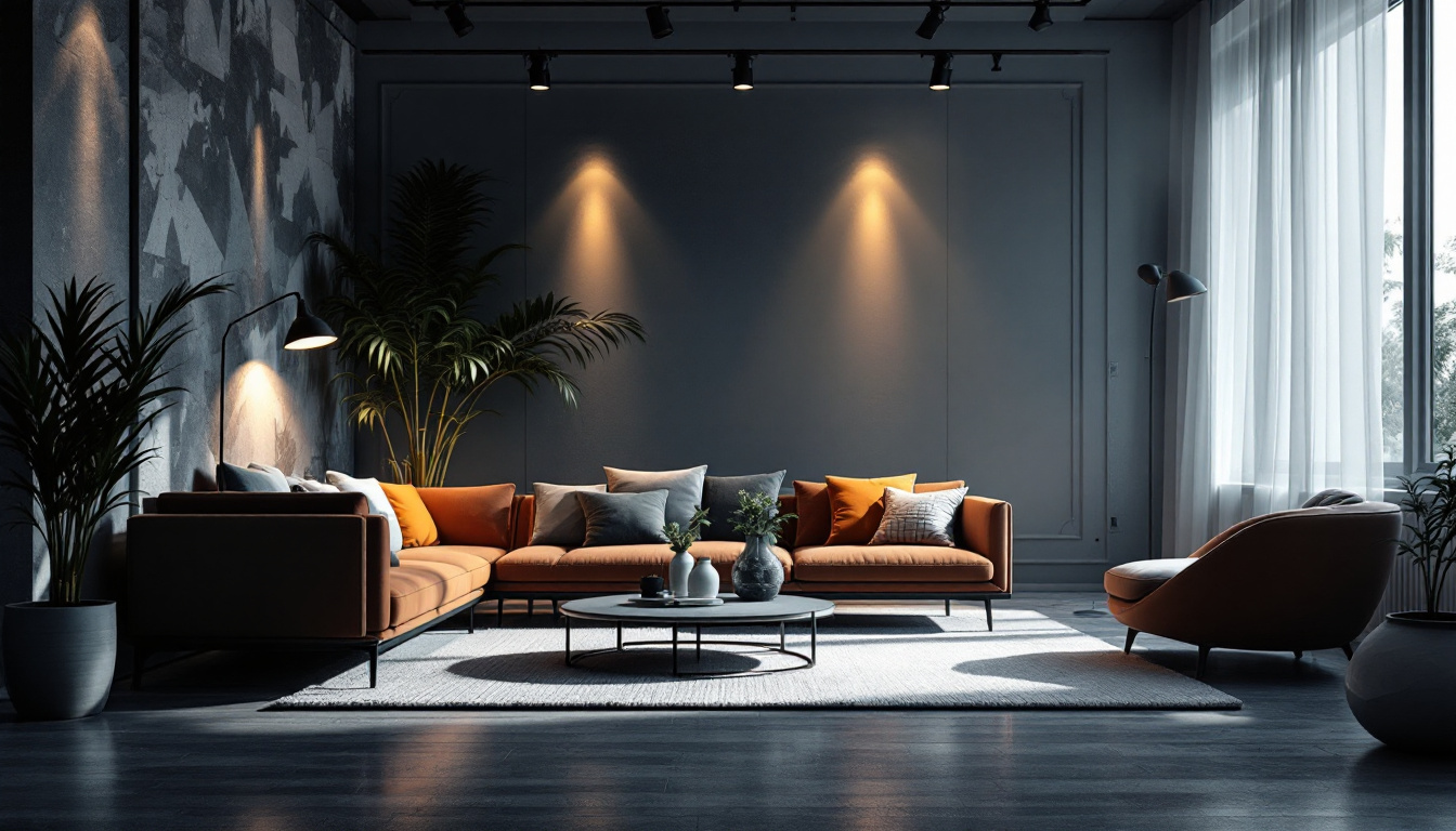 A photograph of a modern interior space showcasing various directional can lights in action