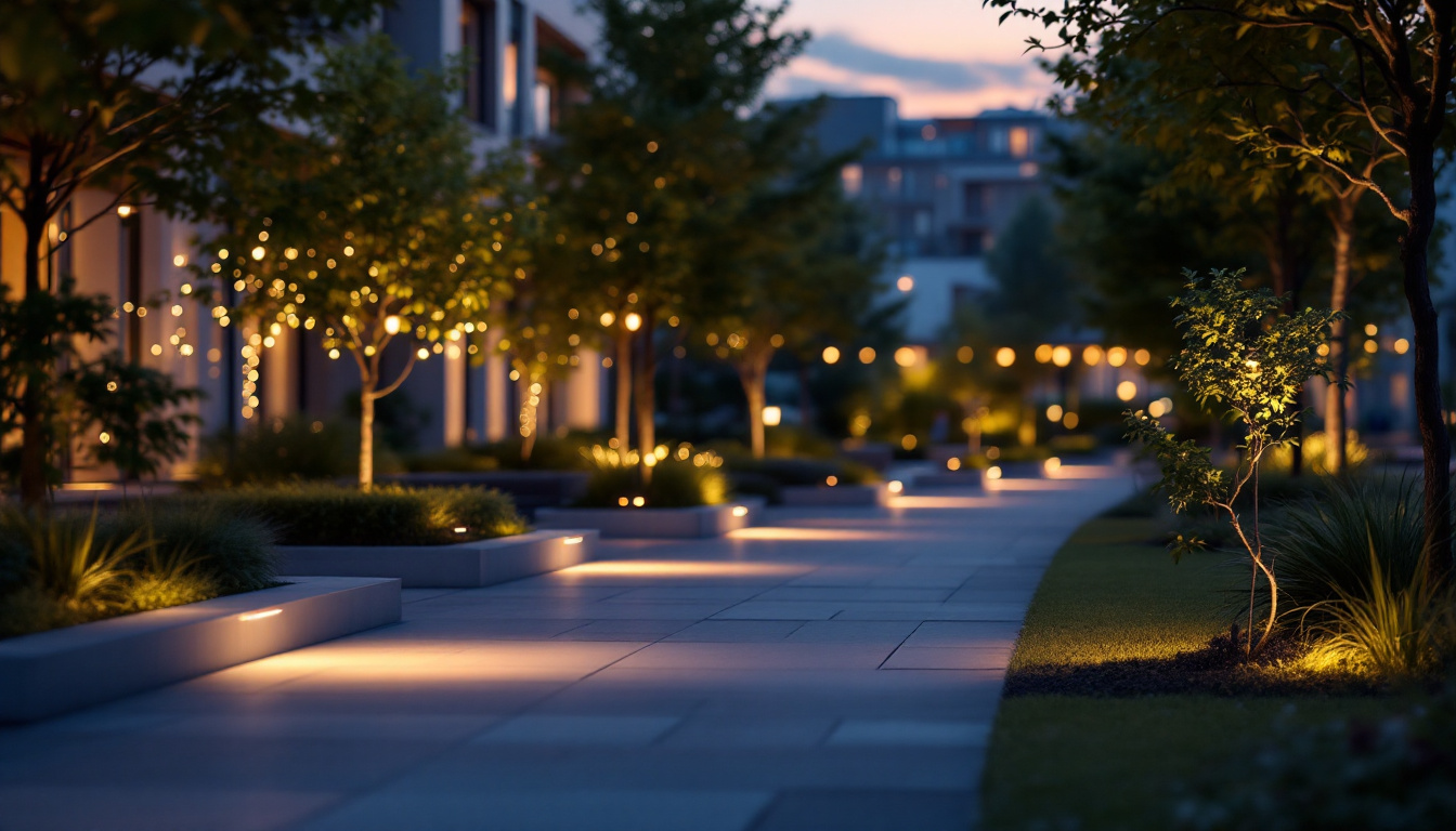 A photograph of a beautifully illuminated outdoor space at dusk