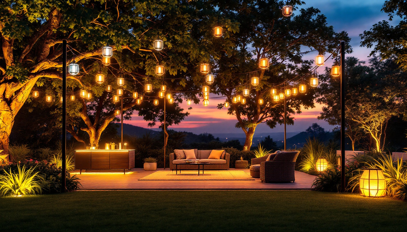 A photograph of a beautifully illuminated outdoor space at dusk