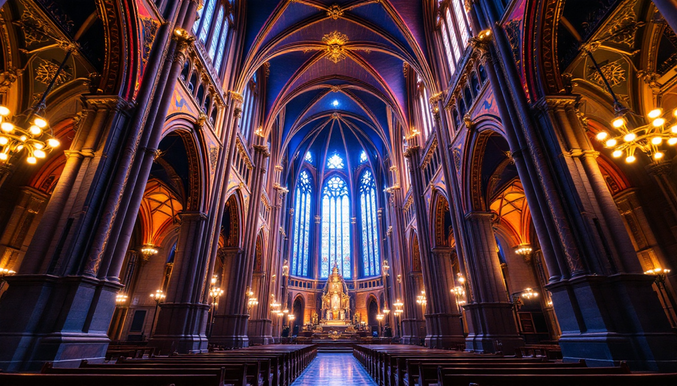 A photograph of capture a photograph of the stunning interior of a cathedral