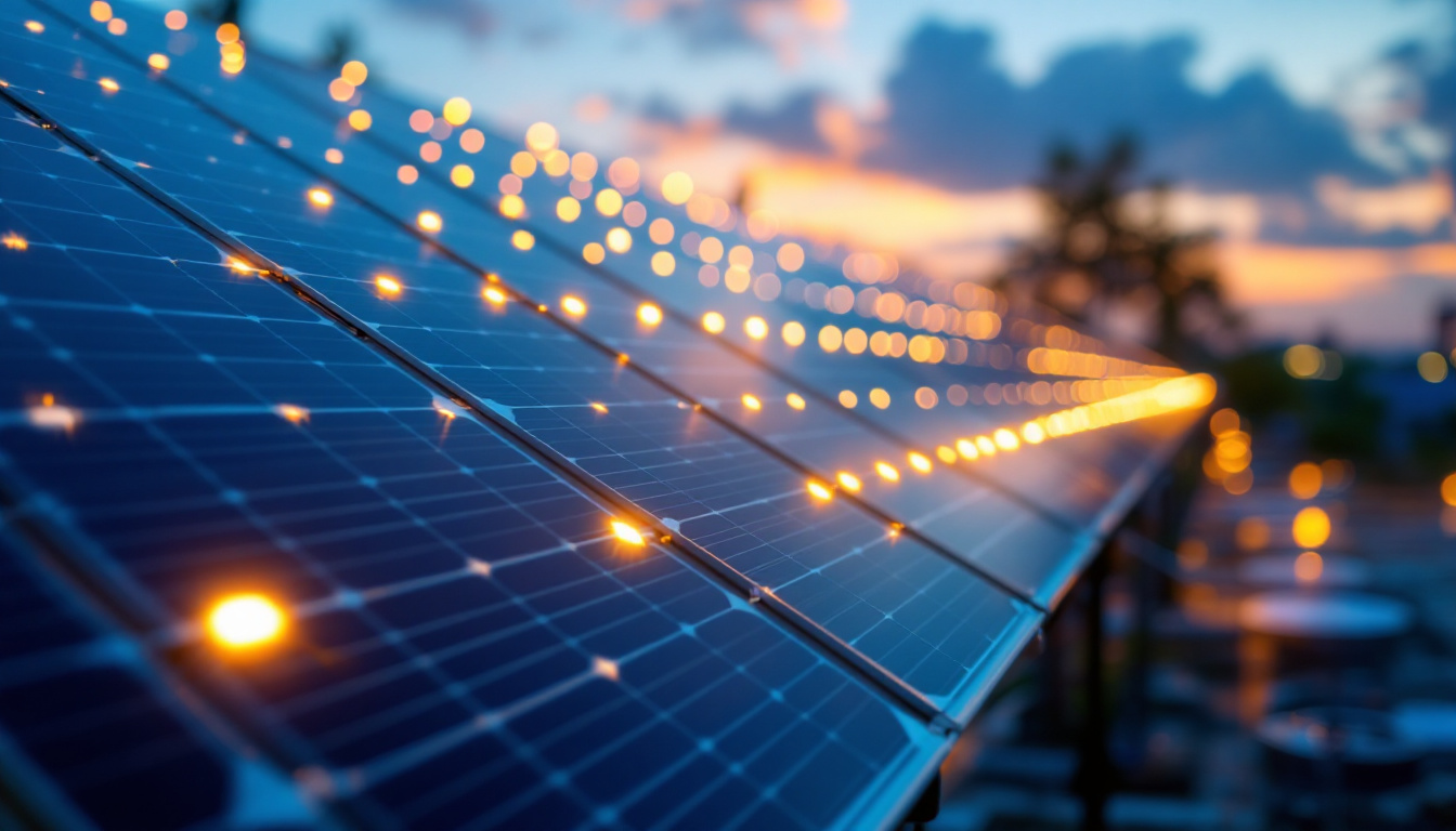A photograph of a solar panel installation integrated with led lighting in an outdoor setting