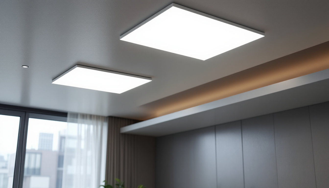 A photograph of capture a photograph of a modern interior space showcasing surface mount flat panel led lights installed in a ceiling