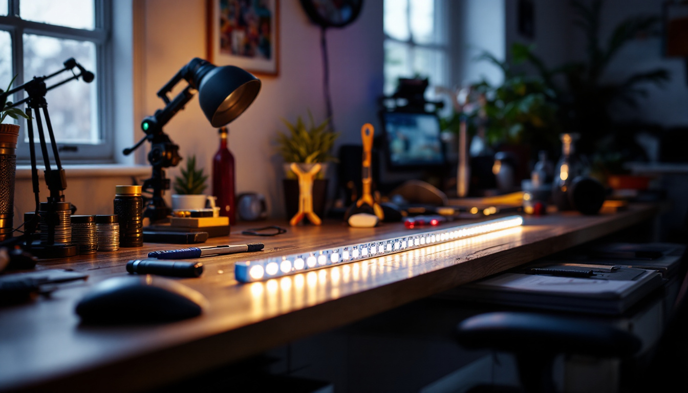 A photograph of a well-lit workspace featuring a 4ft led strip in action