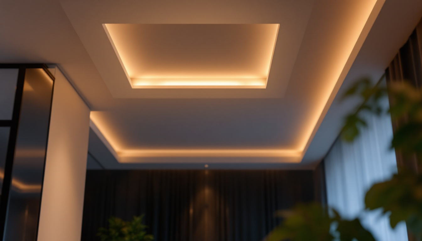 A photograph of a modern led recessed conversion kit installed in a stylish ceiling