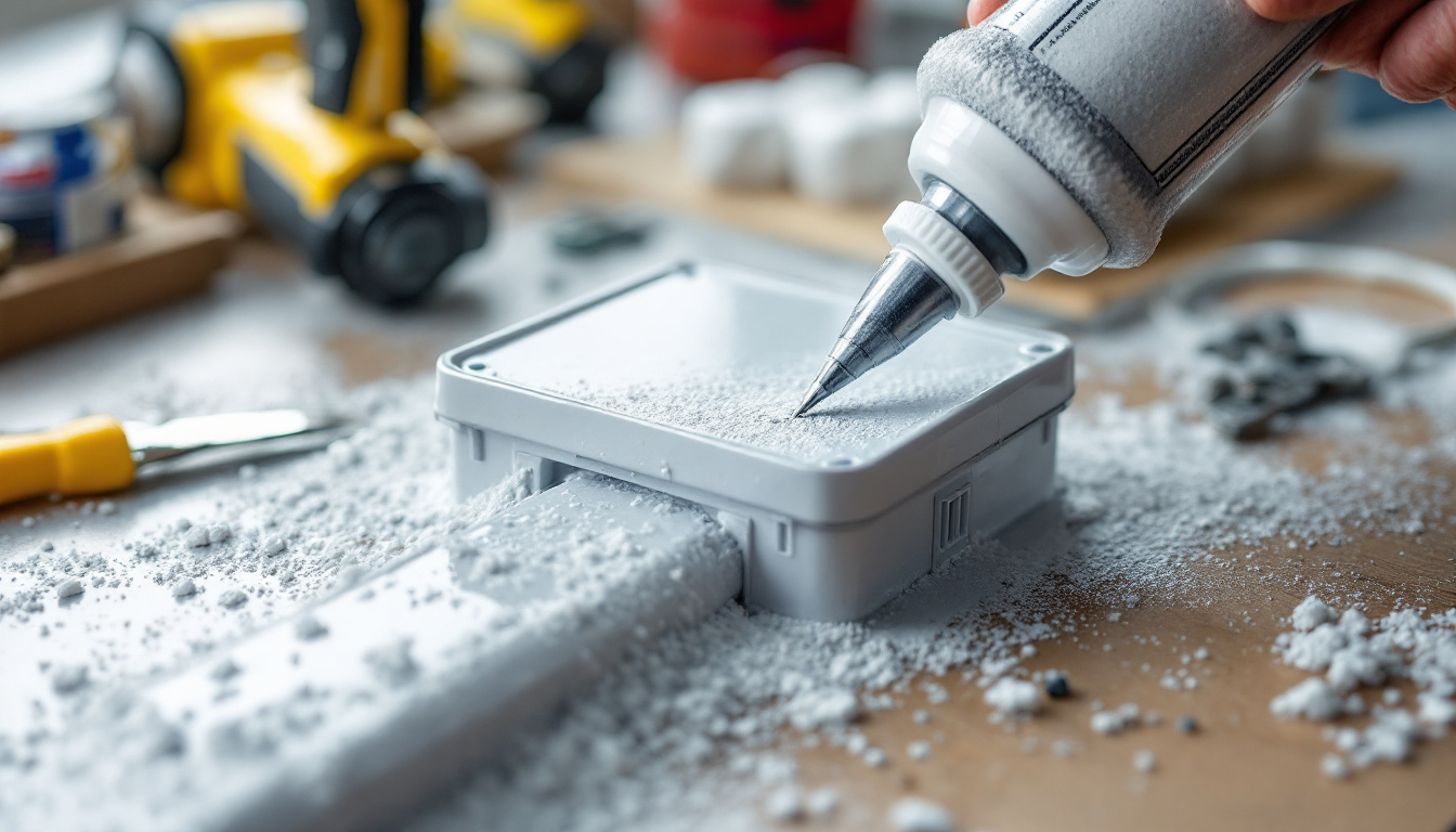 A photograph of a close-up shot of an electrical box being waterproofed