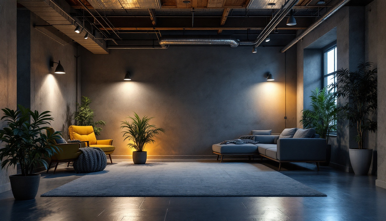 A photograph of a well-lit basement space showcasing various types of led lighting fixtures