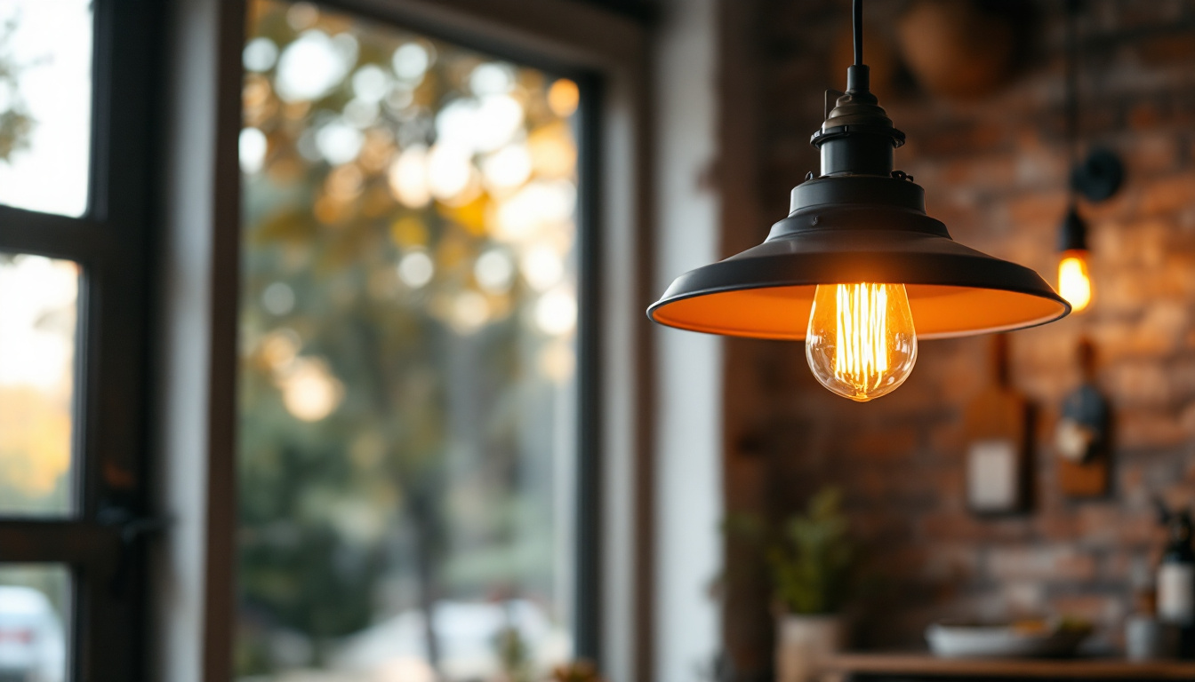 A photograph of a beautifully designed barn-style light fixture hanging in a rustic setting
