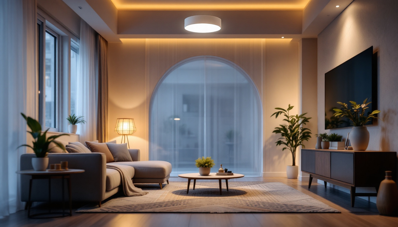 A photograph of a modern living space featuring a sleek 6-inch led recessed light illuminating the room